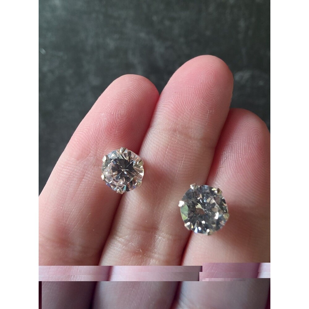 925 Sterling Silver CZ Stud Earrings Vintage READ Description